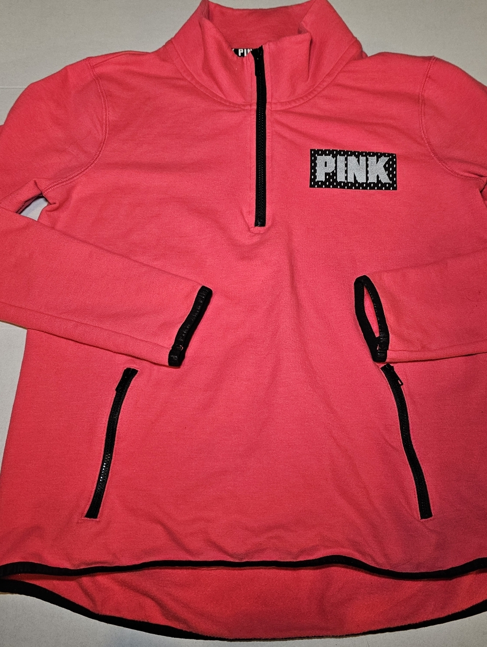 Victorias Secret Pink Size M Fleece Reflective Quarter Zip Sweatshirt Jacket